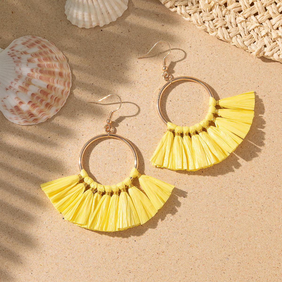 Wholesale Bohemian Tassel Braided Raffia Earrings